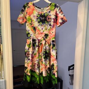 LuLaRoe Amelia Multicolor Tie Dye dress w/ pockets